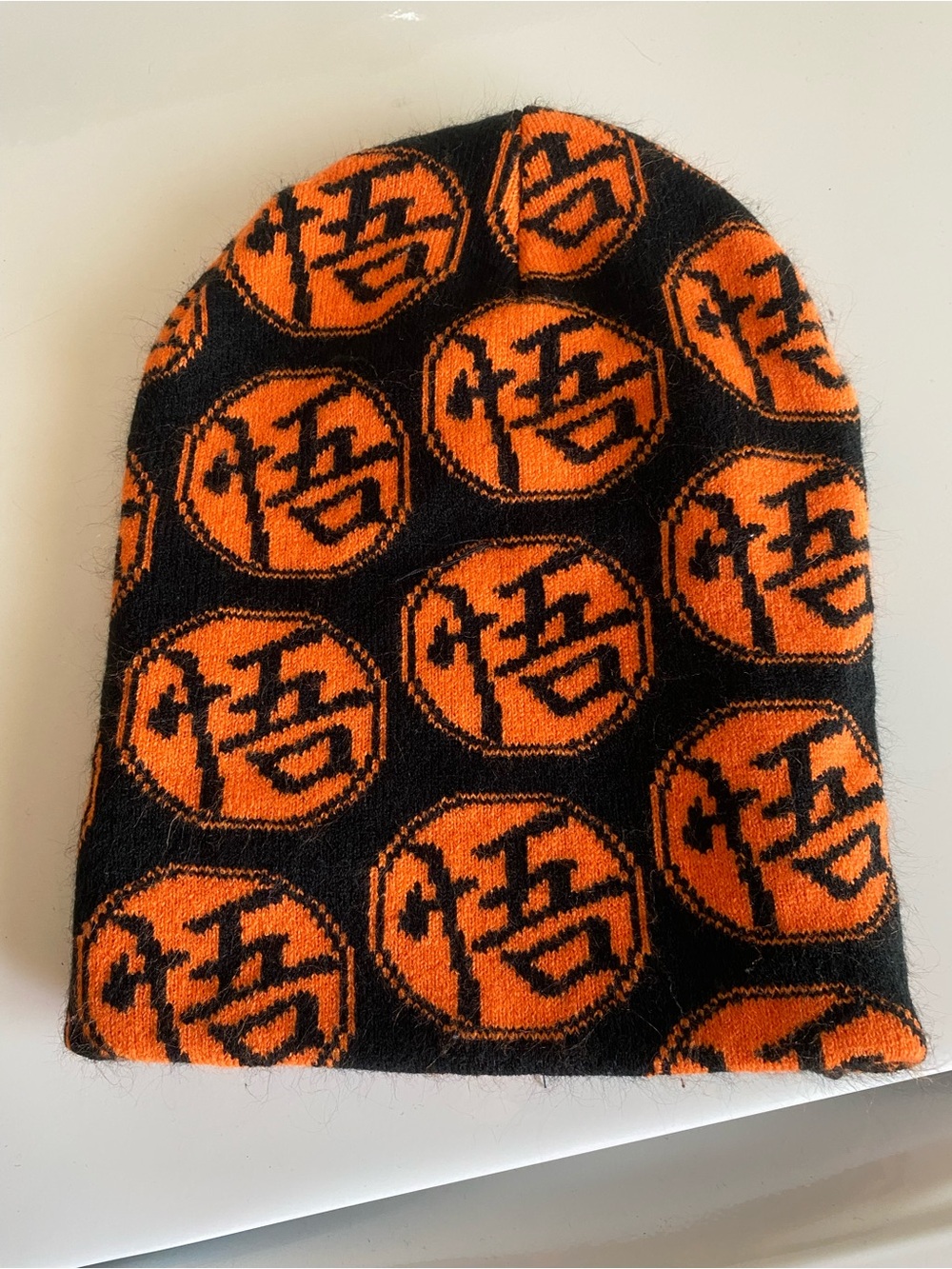 Black and Orange Graphic Knit Beanie Hat